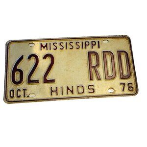 Old Antique Vintage Mississippi License Plate Car Tag 1976 Hinds Magnolia